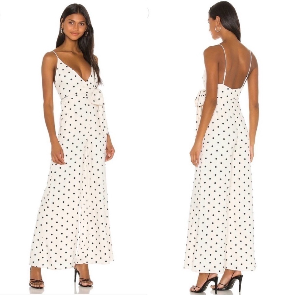 Tularosa-Revolve Lainey Polka Dot Jumpsuit Ivory and Black Size XXS Linen Blend